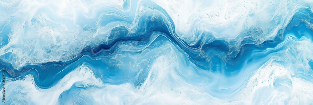 Fototapeta premium Vibrant Blue and White Abstract Fluid Art with Glass-Like Texture, Ideal for Contemporary Home Decor