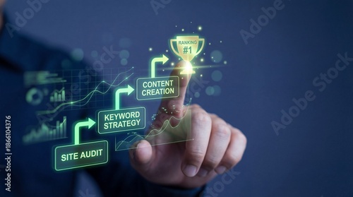 Businessman ranking number one with digital content creation strategy