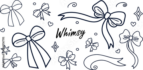 Charming Hand-Drawn Collection of Whimsical Bows, Ribbons, and Decorative Elements for Festive Designs, Gift Wrapping, and Creative Craft Projects