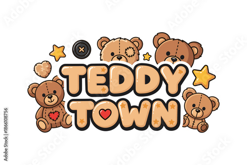 Adorable teddy bear cartoon design with stars and buttons