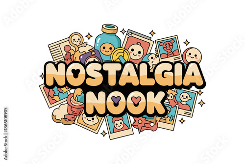 Nostalgia nook with cute retro icons and playful typography design