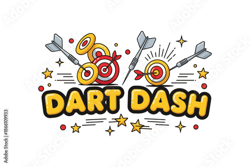 Dynamic dart dash design with colorful targets and stars