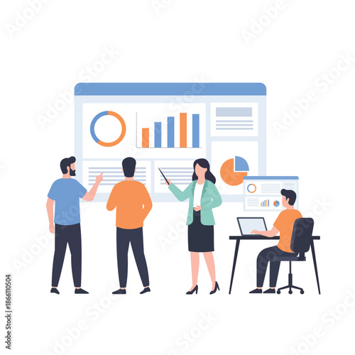 CRM Dashboard with Team Analyzing Customer Data