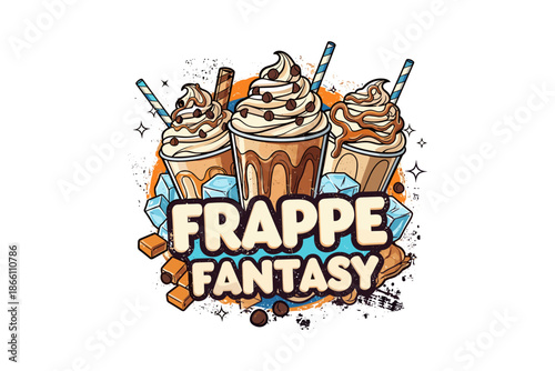 Delicious frappe delight: iced coffee with whipped cream and ice cubes