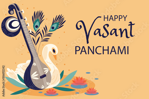 Happy vasant panchami festival illustration with traditional indian motifs vector