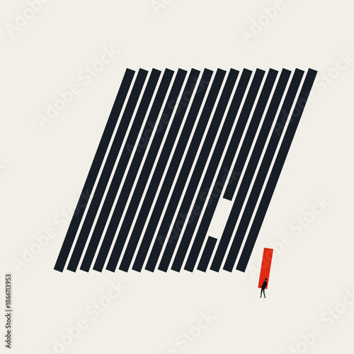 Business Completion and Problem Solving Concept with Man Carrying Missing Piece to Achieve Perfection and Growth. Minimalist Vector Illustration