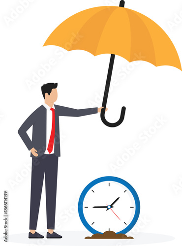 Time protection and security or safety guard protect time management, Time preservation or insurance, risk management concept
