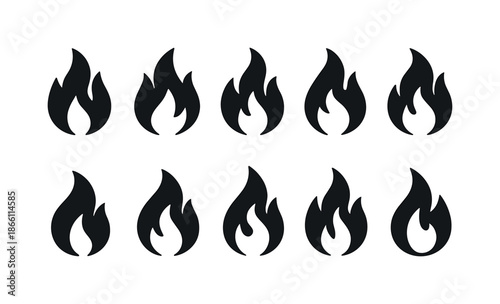 Fire and flame silhouette icon set. featuring campfire, burning, heat, blaze, and warmth symbols