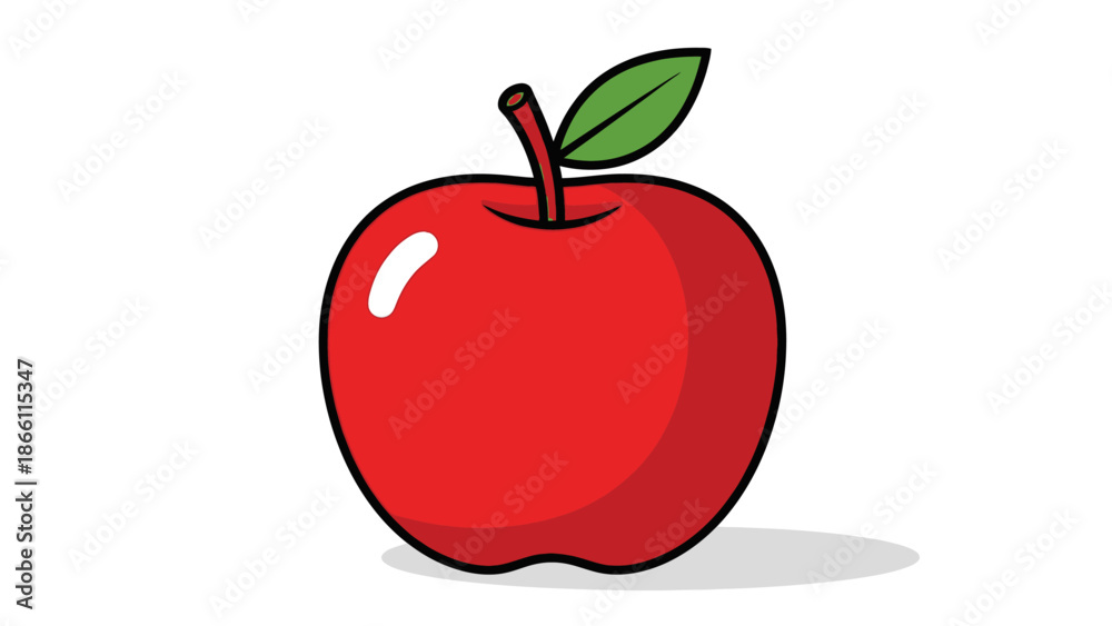 Fototapeta premium Vibrant red apple with green leaf