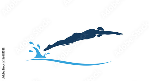 Silhouette of a swimmer diving into water creating a splash.
