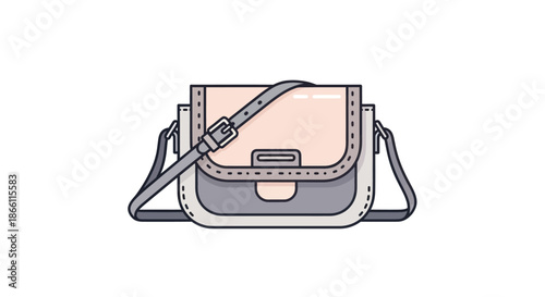 Stylish two-tone flat illustration of a womens shoulder bag with flap closure.