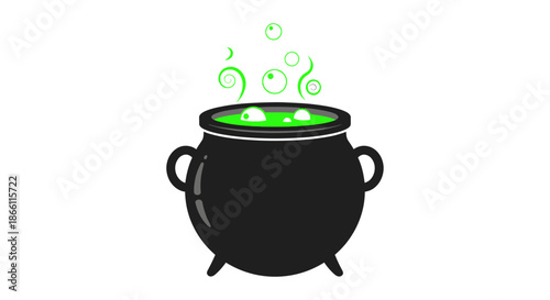 A black cauldron bubbling with green potion and steam.