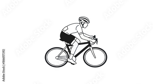 Athletic cyclist in helmet riding a road bicycle dynamic line art illustration.