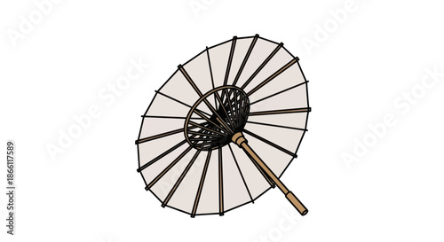 Open Japanese Parasol with Bamboo Frame and Paper Canopy.
