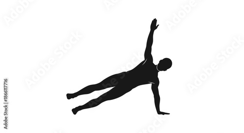 Silhouette of a man performing a side plank exercise demonstrating core strength and balance.
