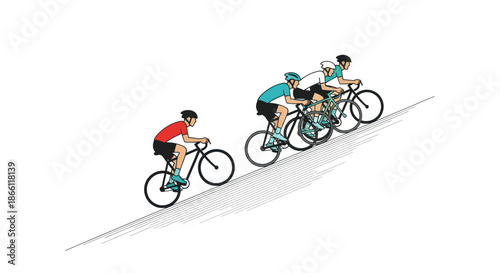 Cyclists racing uphill in a competitive sporting event.