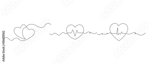 Continuous one line heart with heartbeat symbol for health concept
