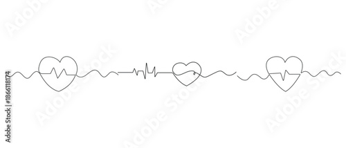 Continuous one line heart with heartbeat symbol for health concept
