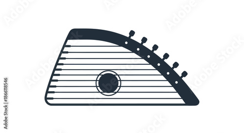 Stylized Dark Stringed Musical Instrument Icon.