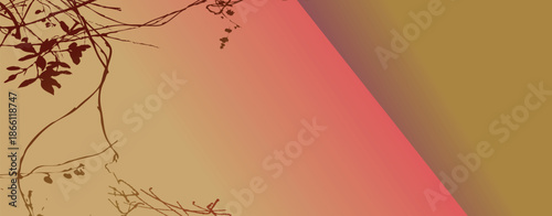 Autumn nature silhouette branches over gradient background of pink and gold