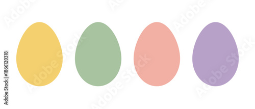 Set simple pastel Easter eggs in soft muted colors isolated on white. For Easter design, spring decorations, greeting cards, invitations, posters, packaging, branding and seasonal backgrounds.