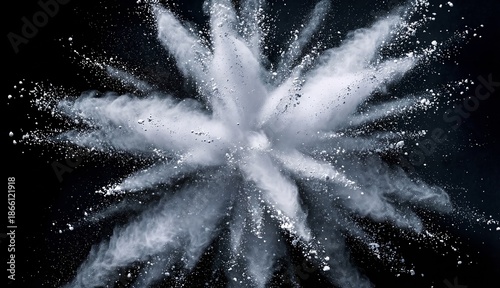 Abstract white powder explosion on black background