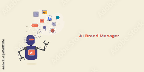 AI robotic brand manager, autonomous brand related workflows, structure content and promotional email delivery, customer chat interaction and analytical reporting.