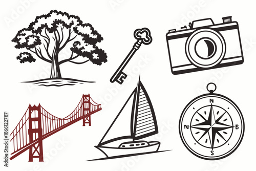 Iconic symbols and nature isolated on white background, Vector