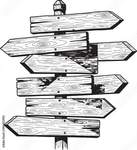 wooden signpost with multiple directional signs