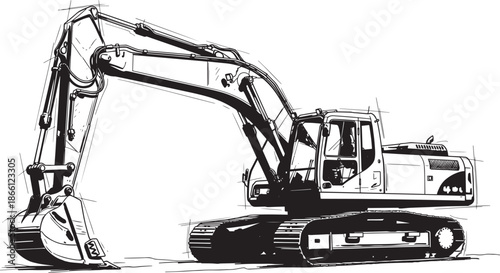 large excavator machine with long arm and bucket