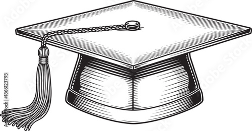 Graduation cap with tassel on top isolated on white background