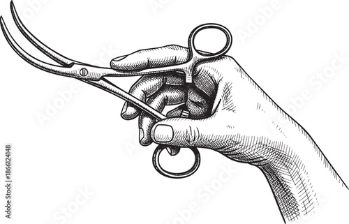 hand holding curved scissors