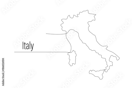 Italy map one continuous line drawing. Country single line contour map, shape of country. Map silhouette of European country, state in EU. Drawing editable stroke. Vector minimalist illustration