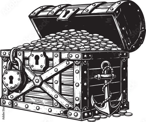 Pirate treasure chest filled with coins and gold