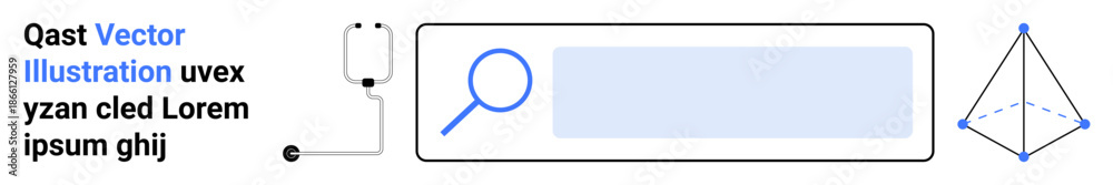 Fototapeta premium Search interface, data search, user experience, navigation, technology tools, digital visualization. A search bar with a magnifying glass icon alongside geometric shapes. Search interface and data