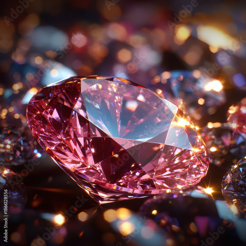 Sparkling pink gemstone jewel luxury diamond faceted gemstone brilliant cut gemstone glamorous sparkle reflection bokeh