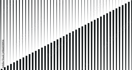 Minimal black-and-white abstract background with vertical stripes forming a diagonal composition. Clean geometric design with strong contrast and modern visual rhythm.