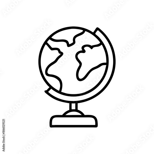 Simple outline icon of a world globe on a stand, symbolizing geography and global connection
