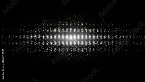 a dazzling display of tiny bright white particles forming a concentrated oval shape against a solid black background creating a striking contrast