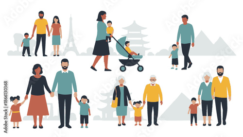 Diverse Family Groups with Children and Adults.