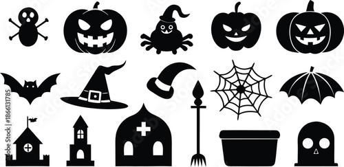 Collection of halloween silhouette icons for spooky celebrations