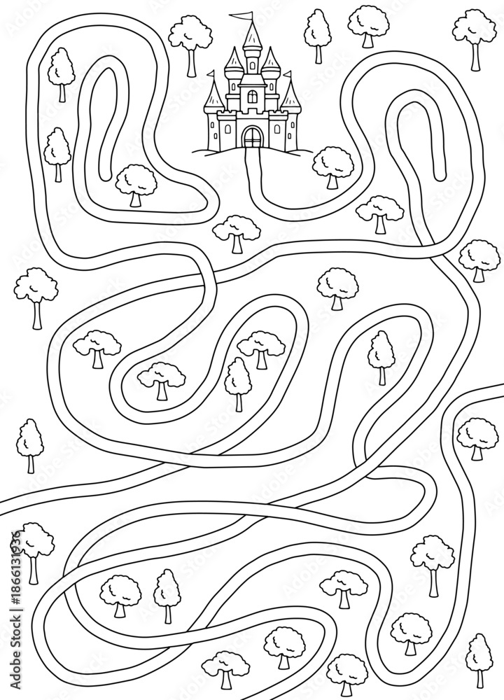 Fototapeta premium Castle maze graphic black white sketch vertical illustration vector