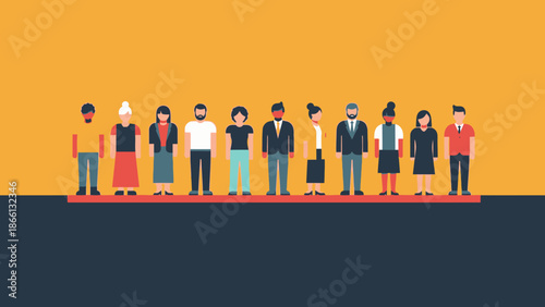 Diverse Group of Cartoon People Standing.