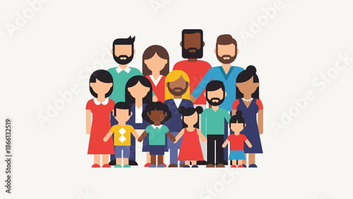 Diverse Group of Cartoon People Standing.