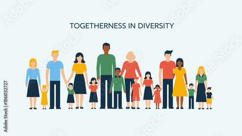 Diverse Group of Cartoon People Standing Together.