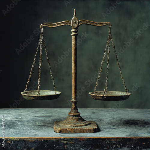 Antique balance scale metal scale justice symbol vintage weighing scale brass scale tabletop scale courtroom prop legal concept rustic decor