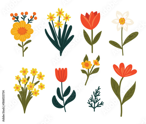 Vibrant Hand-Drawn Floral Elements