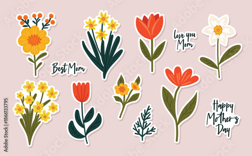 Vibrant Floral Stickers for Mother's Day Celebrations