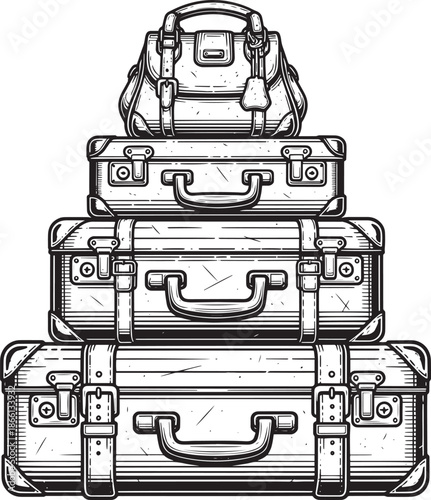 stack of vintage luggage and handbag