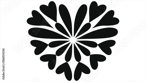 Elegant Heart Mandala Vector Silhouette for Valentine's Day, Symmetrical Floral Heart Pattern, Romantic Love Symbol for Wedding Design, Laser Cut SVG Template, Minimalist Black and White Decor Art